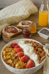Healthy breakfast with fruits and nuts