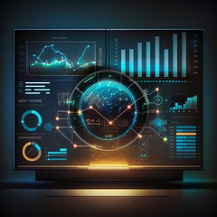 modern computer virtual dashboard analyzing finance sales data and economic growth graph chart and block chain technology