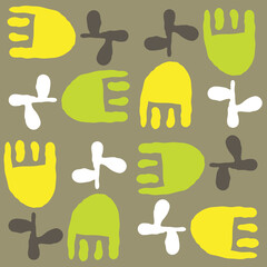 Tulip with leaves pattern for fabric print, background decoration, paper ornament, wallpaper. Floral, garden, botanical, theme. Romantic, elegant hand drawn illustration. Vintage style vector drawing.