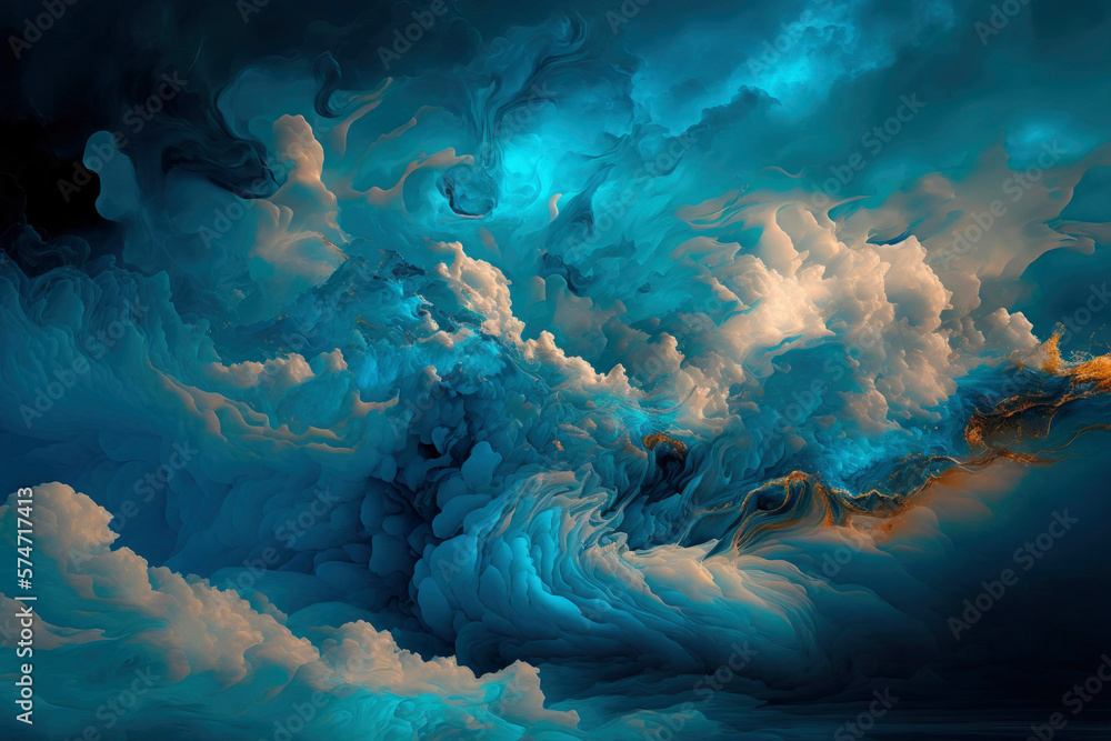 Poster clouds in a strange blue and violet abstract ,made with generative ai
