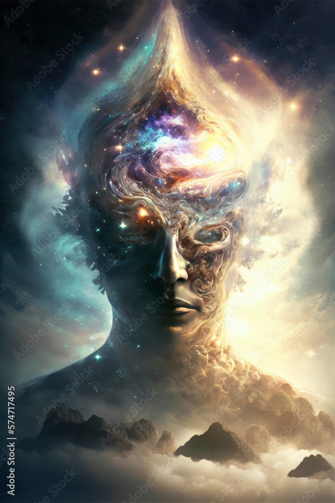 Poster divine bio luminescent entity created with galaxy heaven ,made with generative ai