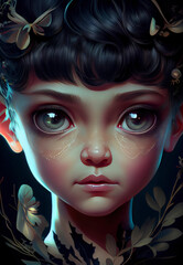 Enchanted fairy close-up, dryad, elf princess girl ,not a real person, made with Generative AI