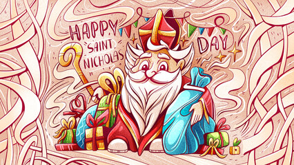 Obraz na płótnie Canvas A postcard with St. Nicholas Day. Character Chibi style.