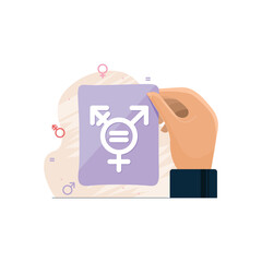 Hand holding a piece of paper with gender equality symbol, Transgender Awareness Month concept