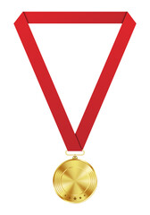 Gold medal with red ribbon