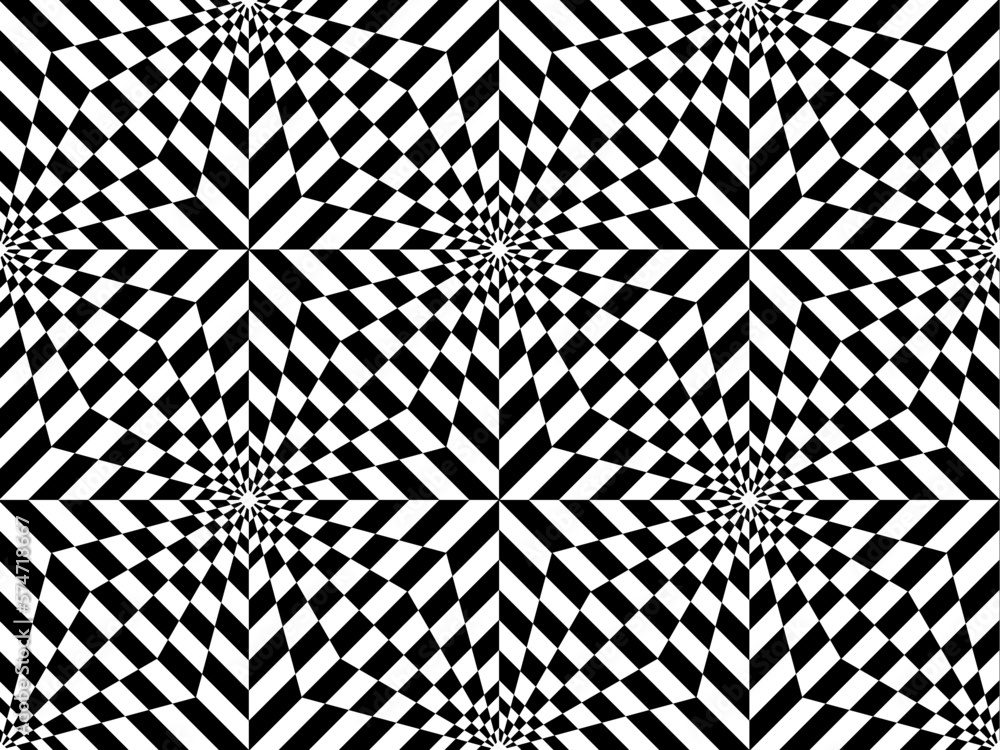 Poster abstract psychedelic black and white seamless pattern. abstract 3d geometrical black and white check