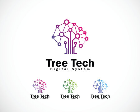 tree tech logo creative network brain smart innovation icon design connect network business