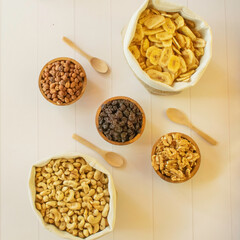 Healthy breakfast with fruits and nuts