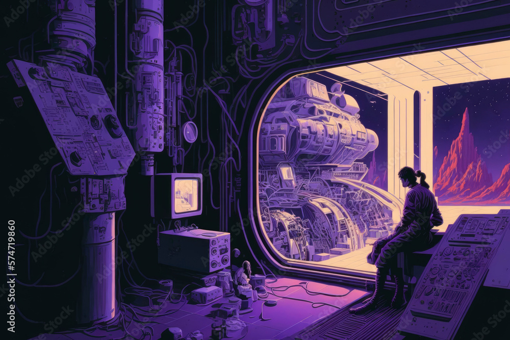 Poster scientific laboratory on space station. technology background and science concept ,made with generat
