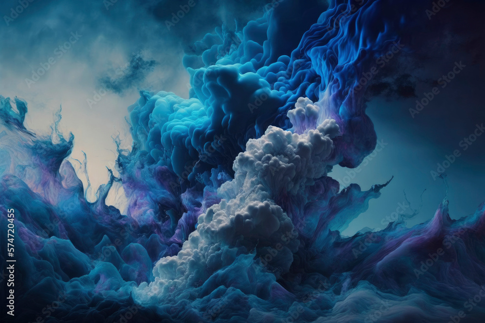 Poster clouds in a strange blue and violet abstract ,made with generative ai
