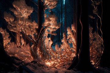 Magical fantasy fairy tale scenery, night in a forest ,made with Generative AI