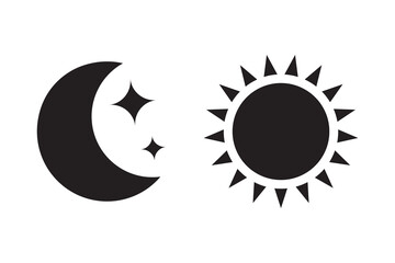 Night icon of the moon with stars and sun icon, vector on white background.