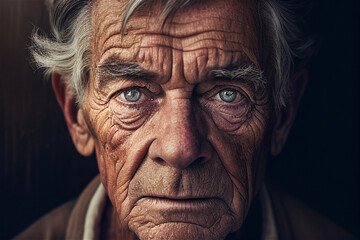 Portrait of old white man with wrinkles looking straight into the camera, illustration generative AI - obrazy, fototapety, plakaty