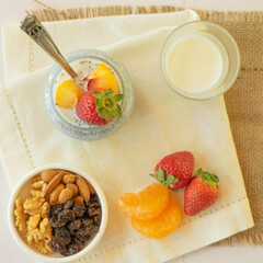 Healthy breakfast with fruits and nuts