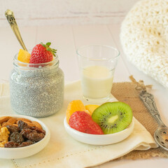 Healthy breakfast with fruits and nuts