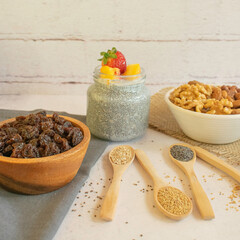 Healthy breakfast with fruits and nuts