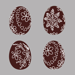 Hand drawn Easter egg with white lines on a brown background. Ethnic traditional motif ukrainian national pattern swirls
