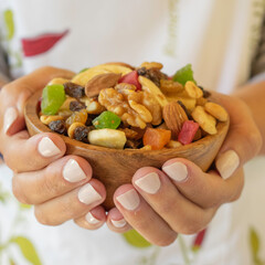 Healthy breakfast with fruits and nuts