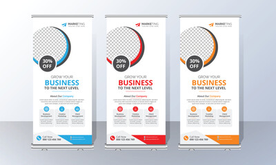 Corporate roll up banner design template. Roll-up template for exhibition, Corporate Business stand banner, editable roll up banner vector template. 
