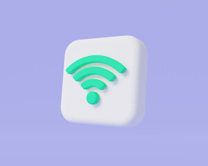 WIFI icon on purple background. Wifi mode enabled concept. wireless internet. Wi-fi symbol. Wireless Network icon. Wifi zone. Wifi Connection. banner. 3d minimal render illustration