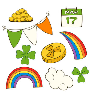 St. Patrick's Day elements set. Cartoon. Vector illustration. Isolated on white background