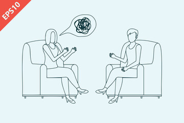 hand drawn Psychologist and patient. Psychotherapy counseling concept illustration design flat vector