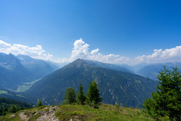 Endless view from high up towards the blue sky 