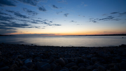 Golden hour over the calm lake