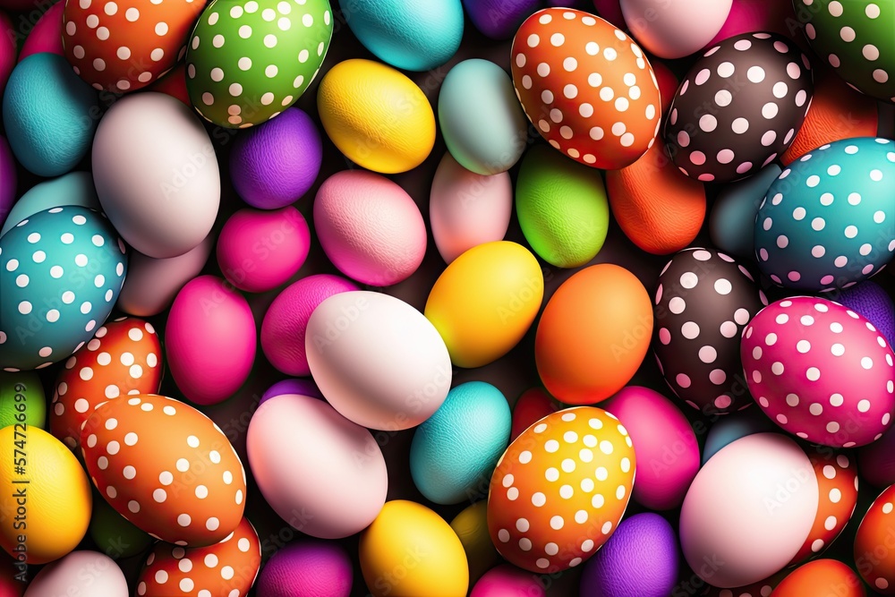 Wall mural colorful easter eggs with patterns on wallpaper background - generative ai
