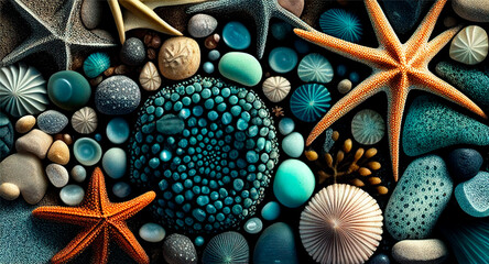 Beautiful seabed pattern wallpaper, sea motif for digital printing. Generative ai.
