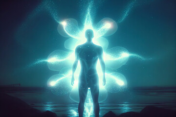 Silhouette of human astral human body concept image for near death experience, spirituality, and meditation - AI Generated