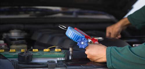 Car air conditioner check service, leak detection, fill refrigerant