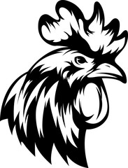 Head of rooster. Cock abstract character illustration. Graphic logo designs template for emblem. Image of portrait for company use