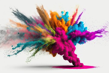 Fototapeta na wymiar Colorful holi powder blowing up, isolated on white, generative AI