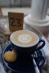 Latte coffee drinks on the cafe table