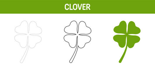 Clover Leaf tracing and coloring worksheet for kids