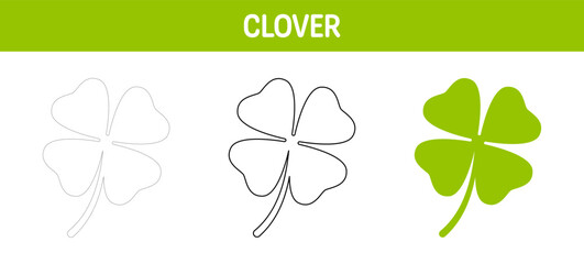 Clover Leaf tracing and coloring worksheet for kids