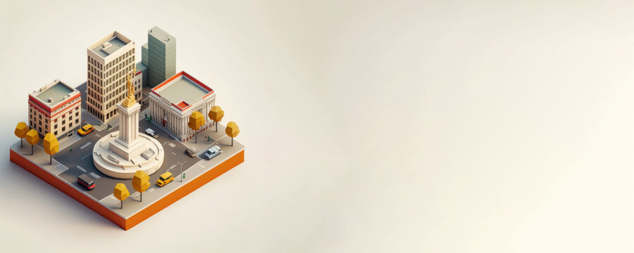 Square-shaped miniature of Berlin featuring a collection of best known buildings, landmarks and streets, Isometric Metropolis city isolated on a plain background, urban concept, generative ai
