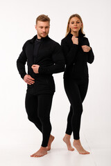 Sports family, husband and wife in thermal clothes.