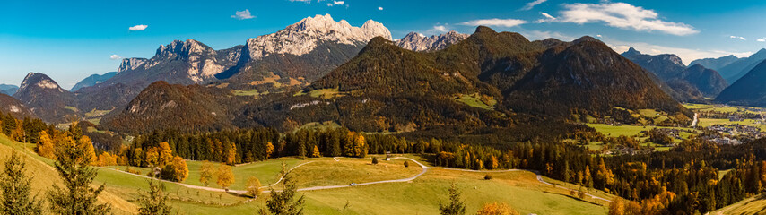 High resolution stitched autumn or indian summer panorama at the famous Loferer Alm, Lofer,...