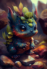 Cute baby monster forest fantastic creature. Generative ai