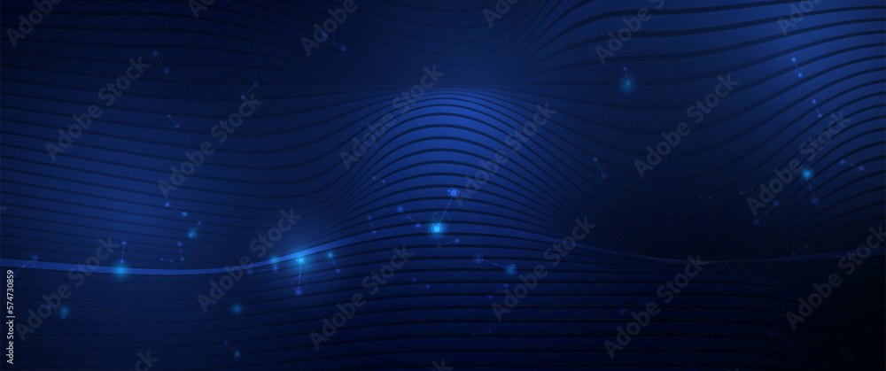 Poster vector molecule, network connected lines with dots, technology on blue background. abstract internet