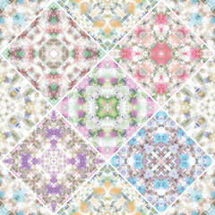  A collection of ceramic tiles in retro colors. A set of square patterns in ethnic style. Vector illustration.