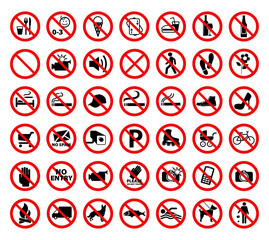 Prohibition Signs Collection Flat Vector isolated on white background