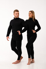 Sports family, husband and wife in thermal clothes.