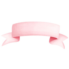 Pink Pastel Vintage Banner Cute Romantic Watercolor Clipart PNG. Paris In Love collection with lovely pink ribbon banner for romantic design element, love art, wedding watercolor illustration.