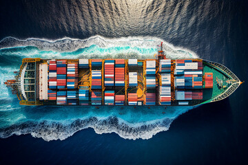 Cargo Container ship at the ocean, supply chain visualization, illustration Generative Ai
