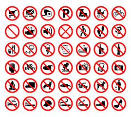 Prohibition Signs Collection Flat Vector isolated on white background