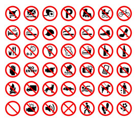 Prohibition Signs Collection Flat Vector isolated on white background