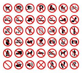 Prohibition Signs Collection Flat Vector isolated on white background